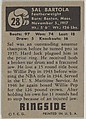 Sal Bartolo, Featherweight Champion, 1944, from the Topps Ringside series (R411) issued by Topps Chewing Gum Company, Issued by Topps Chewing Gum Company (American, Brooklyn), Commercial color lithograph