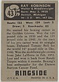 Ray Robinson, Middleweight Champion, from the Topps Ringside series (R411) issued by Topps Chewing Gum Company, Issued by Topps Chewing Gum Company (American, Brooklyn), Commercial color lithograph