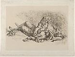 A Lioness Mauling the Chest of an Arab, Eugène Delacroix  French, Soft-ground etching and roulette on chine collé; first state of three