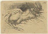 Study of a Woman Viewed from Behind, Eugène Delacroix  French, Etching on chine collé; second state of four