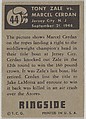 Tony Zale vs. Marcel Cerdan, from the Topps Ringside series (R411) issued by Topps Chewing Gum Company, Issued by Topps Chewing Gum Company (American, Brooklyn), Commercial color lithograph