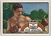 Fred Apostoli, Middleweight Champion, 1938, from the Topps Ringside series (R411) issued by Topps Chewing Gum Company, Issued by Topps Chewing Gum Company (American, Brooklyn), Commercial color lithograph