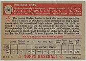 Card Number 20, Billy Loes, Brooklyn Dodgers, from the Topps Baseball series (R414-6) issued by Topps Chewing Gum Company, Issued by Topps Chewing Gum Company (American, Brooklyn), Commercial color lithograph
