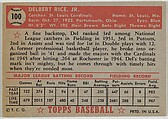 Issued by Topps Chewing Gum Company | Card Number 100, Del Rice, St ...