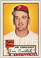 Card Number 108, Jim Konstanty, Fightin' Phillies, from the Topps Baseball series (R414-6) issued by Topps Chewing Gum Company, Issued by Topps Chewing Gum Company (American, Brooklyn), Commercial color lithograph