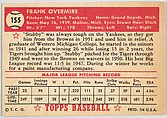 Card Number 155, Frank Overmire, New York Yankees, from the Topps Baseball series (R414-6) issued by Topps Chewing Gum Company, Issued by Topps Chewing Gum Company (American, Brooklyn), Commercial color lithograph