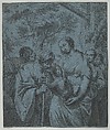 Rebecca and Eliezer, Louis Fabritius Dubourg  Dutch, Etching on blue paper