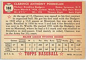 Card Number 188, Clarence Podbielan, Brooklyn Dodgers, from the Topps Baseball series (R414-6) issued by Topps Chewing Gum Company, Issued by Topps Chewing Gum Company (American, Brooklyn), Commercial color lithograph