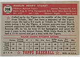 Card Number 208, Marlin Stuart, Detroit Tigers, from the Topps Baseball series (R414-6) issued by Topps Chewing Gum Company, Issued by Topps Chewing Gum Company (American, Brooklyn), Commercial color lithograph