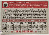 Card Number 239, Rocky Bridges, Brooklyn Dodgers, from the Topps Baseball series (R414-6) issued by Topps Chewing Gum Company, Issued by Topps Chewing Gum Company (American, Brooklyn), Commercial color lithograph