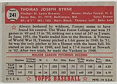 Card Number 241, Tommy Byrne, St. Louis Browns, from the Topps Baseball series (R414-6) issued by Topps Chewing Gum Company, Issued by Topps Chewing Gum Company (American, Brooklyn), Commercial color lithograph