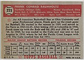 Card Number 225, Frank Baumholtz, Chicago Bears, from the Topps Baseball series (R414-6) issued by Topps Chewing Gum Company, Issued by Topps Chewing Gum Company (American, Brooklyn), Commercial color lithograph