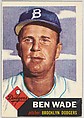 Card Number 4, Ben Wade, Pitcher, Brooklyn Dodgers, from the series Topps Dugout Quiz (R414-7), issued by Topps Chewing Gum Company, Issued by Topps Chewing Gum Company (American, Brooklyn), Commercial color lithograph