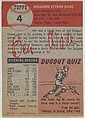 Card Number 4, Ben Wade, Pitcher, Brooklyn Dodgers, from the series Topps Dugout Quiz (R414-7), issued by Topps Chewing Gum Company, Issued by Topps Chewing Gum Company (American, Brooklyn), Commercial color lithograph
