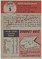 Card Number 5, Joe Dobson, Pitcher, Chicago White Sox, from the series Topps Dugout Quiz (R414-7), issued by Topps Chewing Gum Company, Issued by Topps Chewing Gum Company (American, Brooklyn), Commercial color lithograph