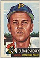 Card Number 8, Clem Koshorek, Shortstop, Pittsburgh Pirates, from the series Topps Dugout Quiz (R414-7), issued by Topps Chewing Gum Company, Issued by Topps Chewing Gum Company (American, Brooklyn), Commercial color lithograph