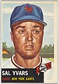 Card Number 11, Sal Yvars, Catcher, New York Giants, from the series Topps Dugout Quiz (R414-7), issued by Topps Chewing Gum Company, Issued by Topps Chewing Gum Company (American, Brooklyn), Commercial color lithograph
