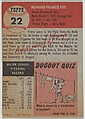 Card Number 22, Howie Fox, Pitcher, Philadelphia Phillies, from the series Topps Dugout Quiz (R414-7), issued by Topps Chewing Gum Company, Issued by Topps Chewing Gum Company (American, Brooklyn), Commercial color lithograph