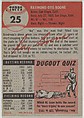 Card Number 25, Ray Boone, Shortstop, Cleveland Indians, from the series Topps Dugout Quiz (R414-7), issued by Topps Chewing Gum Company, Issued by Topps Chewing Gum Company (American, Brooklyn), Commercial color lithograph