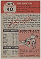 Card Number 38, John Lipon, Shortstop, Boston Red Sox, from the series Topps Dugout Quiz (R414-7), issued by Topps Chewing Gum Company, Issued by Topps Chewing Gum Company (American, Brooklyn), Commercial color lithograph