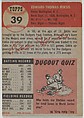Card Number 39, Eddie Miksis, Second Base, Chicago Cubs, from the series Topps Dugout Quiz (R414-7), issued by Topps Chewing Gum Company, Issued by Topps Chewing Gum Company (American, Brooklyn), Commercial color lithograph