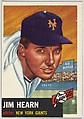Card Number 40, Jim Hearn, Pitcher, New York Giants, from the series Topps Dugout Quiz (R414-7), issued by Topps Chewing Gum Company, Issued by Topps Chewing Gum Company (American, Brooklyn), Commercial color lithograph