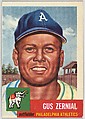 Card Number 42, Gus Zernial, Outfielder, Philadelphia Athletics, from the series Topps Dugout Quiz (R414-7), issued by Topps Chewing Gum Company, Issued by Topps Chewing Gum Company (American, Brooklyn), Commercial color lithograph