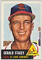 Card Number 56, Gerald Staley, Pitcher, St. Louis Cardinals, from the series Topps Dugout Quiz (R414-7), issued by Topps Chewing Gum Company, Issued by Topps Chewing Gum Company (American, Brooklyn), Commercial color lithograph