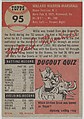 Card Number 95, Willard Marshall, Outfielder, Cincinnati Reds, from the series Topps Dugout Quiz (R414-7), issued by Topps Chewing Gum Company, Issued by Topps Chewing Gum Company (American, Brooklyn), Commercial color lithograph