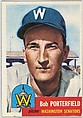 Card Number 108, Bob Porterfield, Pitcher, Washington Senators, from the series Topps Dugout Quiz (R414-7), issued by Topps Chewing Gum Company, Issued by Topps Chewing Gum Company (American, Brooklyn), Commercial color lithograph