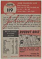Card Number 119, John Sain, Pitcher, New York Yankees, from the series Topps Dugout Quiz (R414-7), issued by Topps Chewing Gum Company, Issued by Topps Chewing Gum Company (American, Brooklyn), Commercial color lithograph