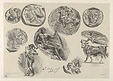 Sheet of Nine Antique Coins, Eugène Delacroix  French, Lithograph; fourth state of five