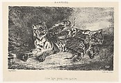 Young Tiger Playing with Its Mother, from "L'Artiste", Eugène Delacroix French, Lithograph on chine collé; third state of six