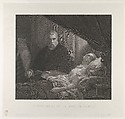 Tintoretto at His Daughter's Deathbed, Achille Martinet French, Engraving on chine collé