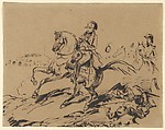 Battlefield with Soldier on Horseback (Napoleon?), baron Antoine Jean Gros French, Pen and black ink on beige antique laid paper