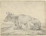 A Cow Lying in a Landscape, Pieter Gerardus van Os Dutch, Black chalk