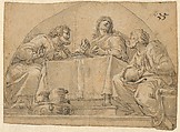 Christ at Emmaus, Hans Georg Asam  German, Pen and brown ink, gray wash, heightened with white gouache, on buff paper