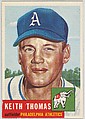 Card Number 129, Keith Thomas, Outfielder, Philadelphia Athletics, from the series Topps Dugout Quiz (R414-7), issued by Topps Chewing Gum Company, Issued by Topps Chewing Gum Company (American, Brooklyn), Commercial color lithograph