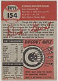 Card Number 154, Dick Groat, Shortstop, Pittsburgh Pirates, from the series Topps Dugout Quiz (R414-7), issued by Topps Chewing Gum Company, Issued by Topps Chewing Gum Company (American, Brooklyn), Commercial color lithograph