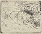 Tiger at a Standstill, Eugène Delacroix French, Cliché verre; second state; posthumous impression