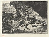 Lion Devouring a Horse, Eugène Delacroix French, Lithograph on chine collé; fourth state of five