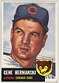 Card Number 179, Gene Hermanski, Outfielder, Chicago Cubs, from the series Topps Dugout Quiz (R414-7), issued by Topps Chewing Gum Company, Issued by Topps Chewing Gum Company (American, Brooklyn), Commercial color lithograph