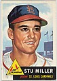 Card Number 183, Stu Miller, Pitcher, St. Louis Cardinals, from the series Topps Dugout Quiz (R414-7), issued by Topps Chewing Gum Company, Issued by Topps Chewing Gum Company (American, Brooklyn), Commercial color lithograph