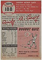 Card Number 188, Andy Carey, Infielder, New York Yankees, from the series Topps Dugout Quiz (R414-7), issued by Topps Chewing Gum Company, Issued by Topps Chewing Gum Company (American, Brooklyn), Commercial color lithograph