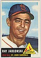 Card Number 189, Ray Jablonski, Third Base, St. Louis Cardinals, from the series Topps Dugout Quiz (R414-7), issued by Topps Chewing Gum Company, Issued by Topps Chewing Gum Company (American, Brooklyn), Commercial color lithograph