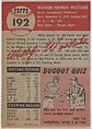 Card Number 192, Wally Westlake, Outfielder, Cleveland Indians, from the series Topps Dugout Quiz (R414-7), issued by Topps Chewing Gum Company, Issued by Topps Chewing Gum Company (American, Brooklyn), Commercial color lithograph