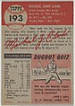 Card Number 193, Mike Clark, Pitcher, St. Louis Cardinals, from the series Topps Dugout Quiz (R414-7), issued by Topps Chewing Gum Company, Issued by Topps Chewing Gum Company (American, Brooklyn), Commercial color lithograph