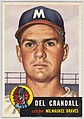 Card Number 197, Del Crandall, Catcher, Milwaukee Braves, from the series Topps Dugout Quiz (R414-7), issued by Topps Chewing Gum Company, Issued by Topps Chewing Gum Company (American, Brooklyn), Commercial color lithograph