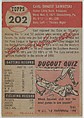 Card Number 202, Carl Sawatski, Catcher, Chicago Cubs, from the series Topps Dugout Quiz (R414-7), issued by Topps Chewing Gum Company, Issued by Topps Chewing Gum Company (American, Brooklyn), Commercial color lithograph