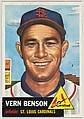 Card Number 205, Vern Benson, Infielder, St. Louis Cardinals, from the series Topps Dugout Quiz (R414-7), issued by Topps Chewing Gum Company, Issued by Topps Chewing Gum Company (American, Brooklyn), Commercial color lithograph